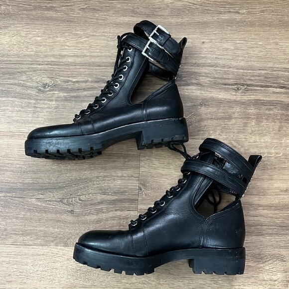 Michael Kors Bensen Cut-Out Buckle Leather Combat Goth Boots Sz 8 - Picture 7 of 12